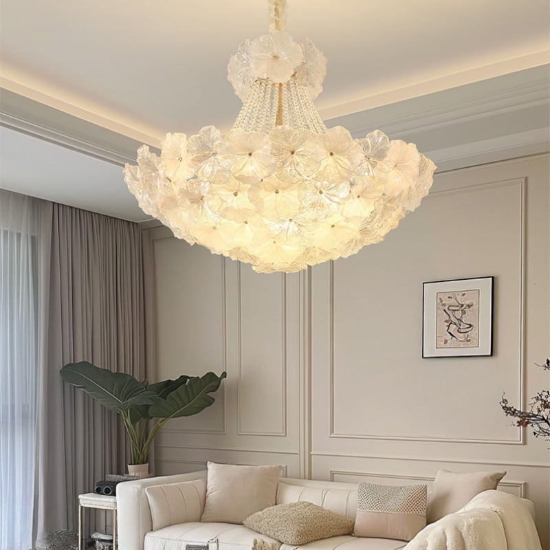 French Cream Flowers Shape Design Led Chandelier Ceiling Bedroom Modern Luxury Lighting Chandelier Dining Room