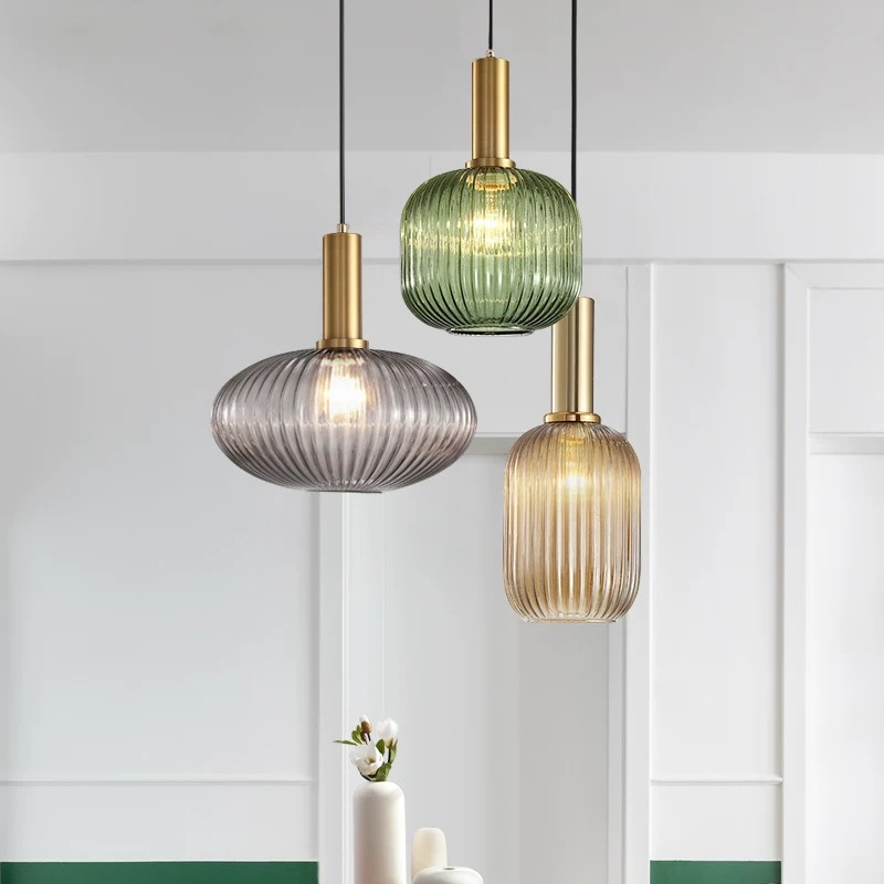 Nordic Simple Individual Striped Lantern Lamp Single Bar Lamp Glass Small Pendant Light