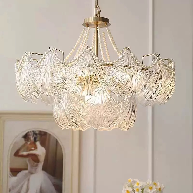 French Vintage Shell-Shaped Luxury Chandelier for Hotel Living Room Bedroom Decor