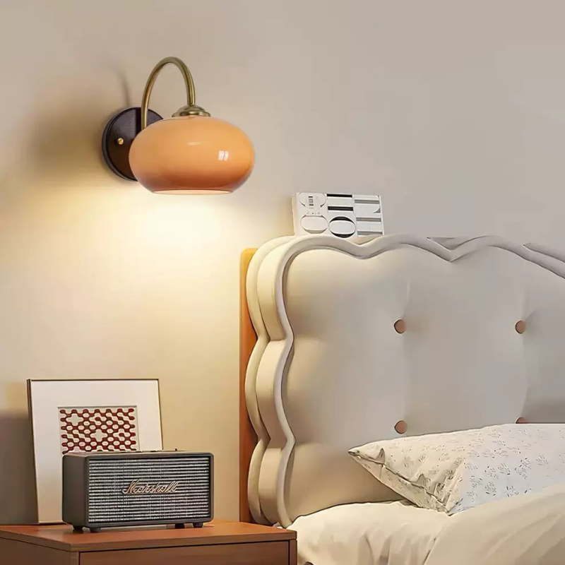 Vintage Glazed Glass Shade Metal Base wall lamp for Bedroom Hallway Corridor