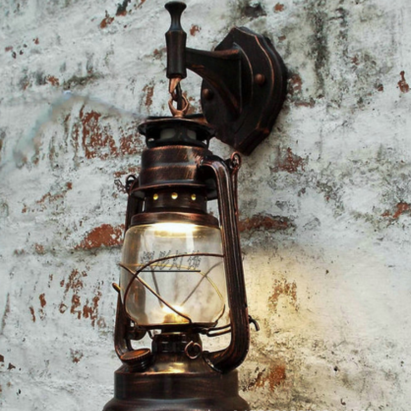 Vintage Nostalgic Barn Lantern Glass Wall Lamp for Bar Restaurant Café Corridor Balcony