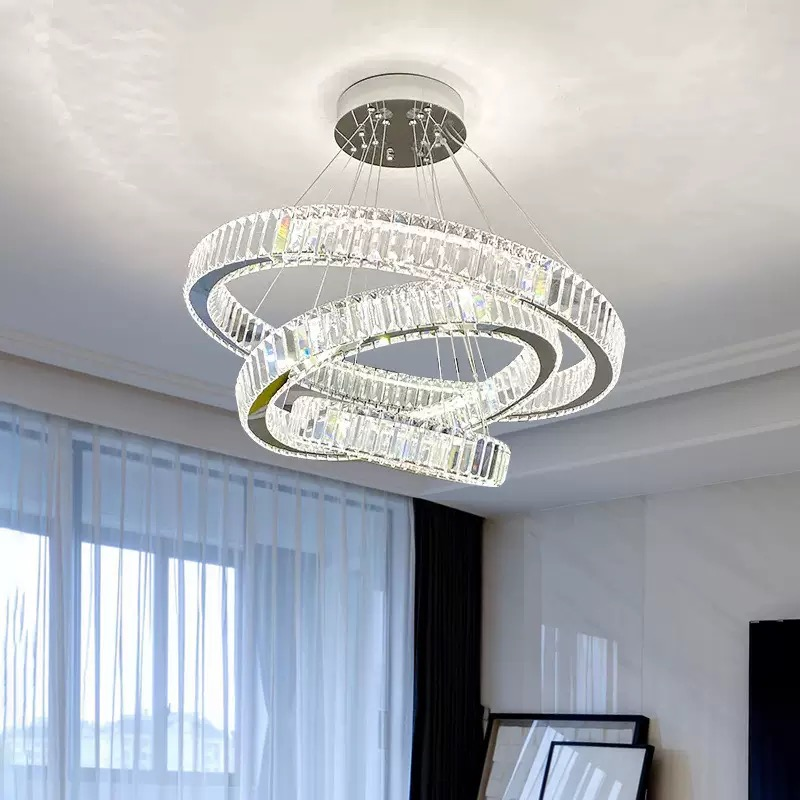 High-end Luxury Crystal Hanging LED Living Room Lamp Remote Control Zhongshan Lamps for Villa Duplex Bedroom Hall Main Lamp Home