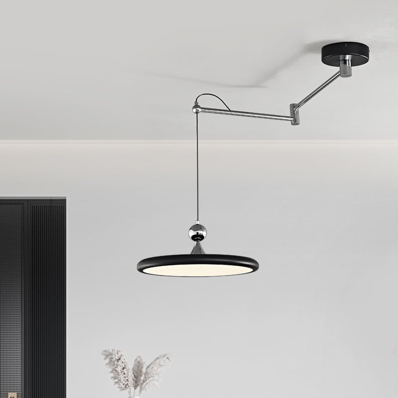 Italian Wrought Iron Black Silver Swing Arm Movable LED Restaurant Pendant Light