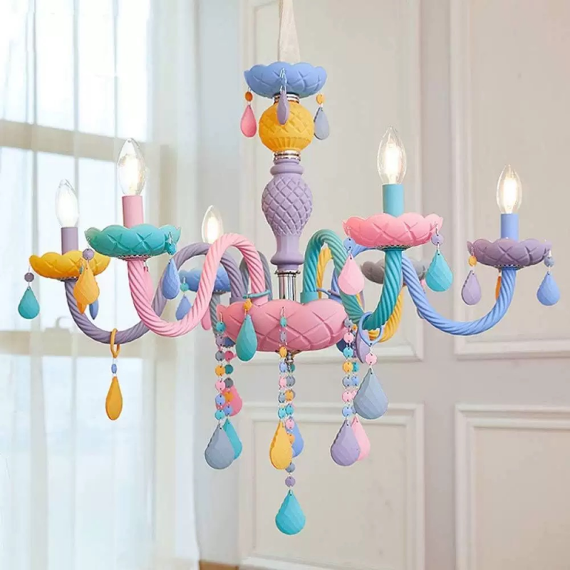 Macaron Colored Crystal Chandelier for Children's Room Princess Room Living Room