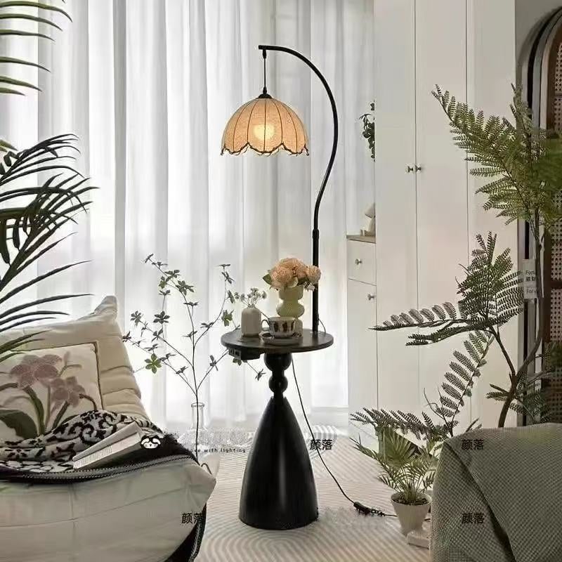 Adjustable Iron Wood LED Floor Lamp with Side Tray for Home Decor