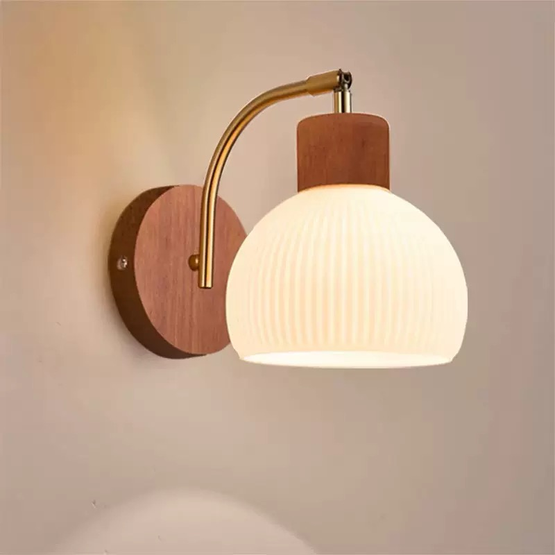 Vintage Walnut-Coloured Minimalist Wall Lamp for Bedroom Staircase Hallway Entrance hall