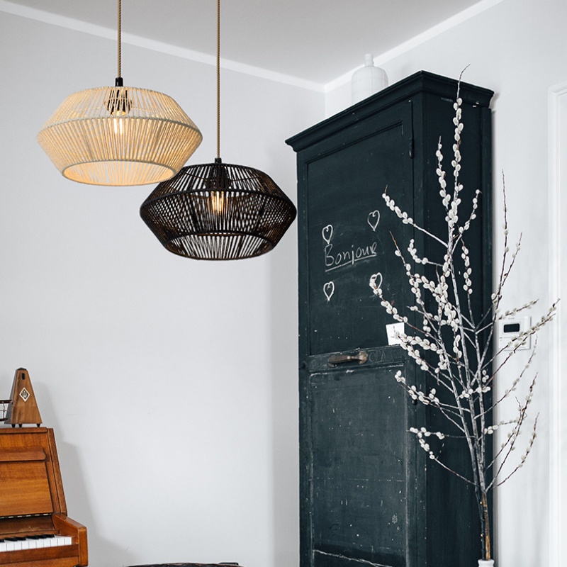 Japanese Wabi-sabi Handwoven Paper Rope Lampshade for Hanging Lamp Floor Lamp