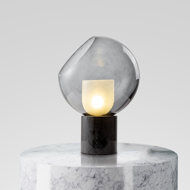 Modern Luxury Gray Glass Side Opening Lampshade Bedroom Marble Desk Table Lamp