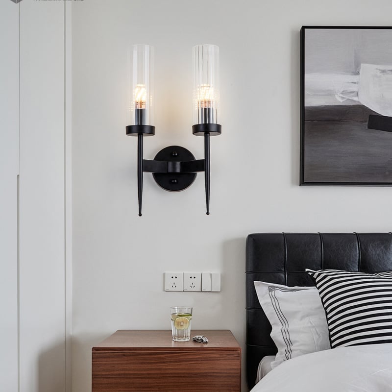 Nordic Gold Indoor Sconce Lighting Fixture With Single Double Head Cylindrical Clear Glass Cover