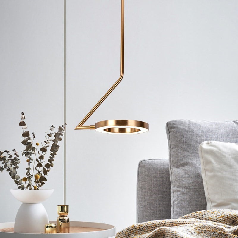 LED Light Luxury Hollow Gold Metal Ring Indoor Pendant Light for Restaurant Bar