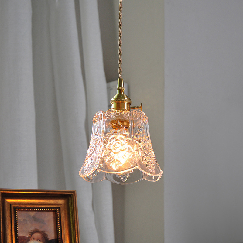 Nordic Flower Glass Pendant Lights Petal Shaped Transparent E27 Decoration Hanging Lamp