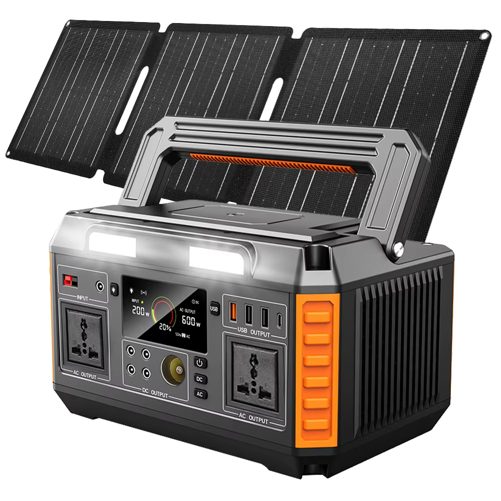 Portable 600W 2025 Power Station with Solar Panel Lithium Battery 220v Solar Generator Flashlight  Camping Accessories for US UK