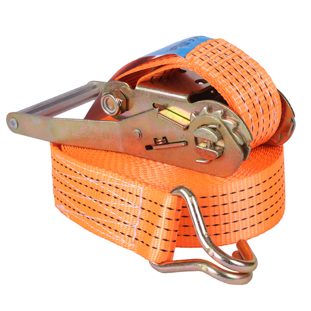 2 Inch x 8M Ratchet Tie Down Strap 5000kg Lashing Capacity 50mm Heavy Duty Polyester Cargo Lashing Belt with Double J-Hooks for Truck Van Logistics