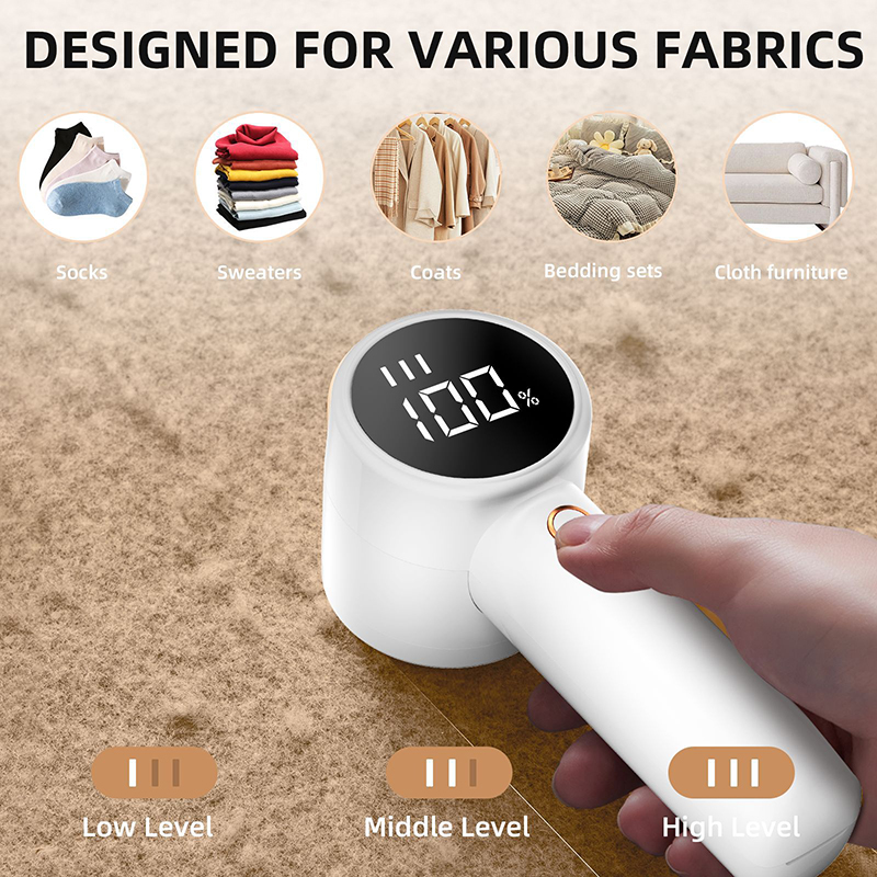 2026 Fabric Shaver Rechargeable Lint Remover with 3 Speeds 6 Leaf Blades 1200mAh Digital LED Display Remove Pilling for Clothes