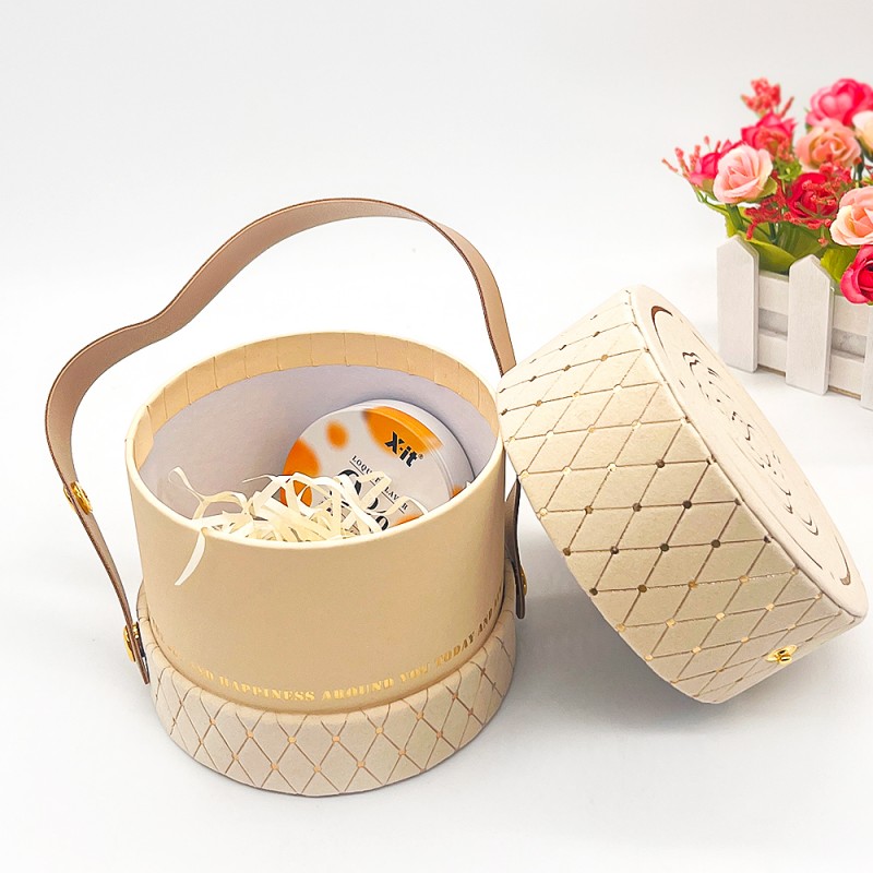 Luxury Recycled Paper Tube Packaging Custom Flat Top & Bottom Gift Box with Handle