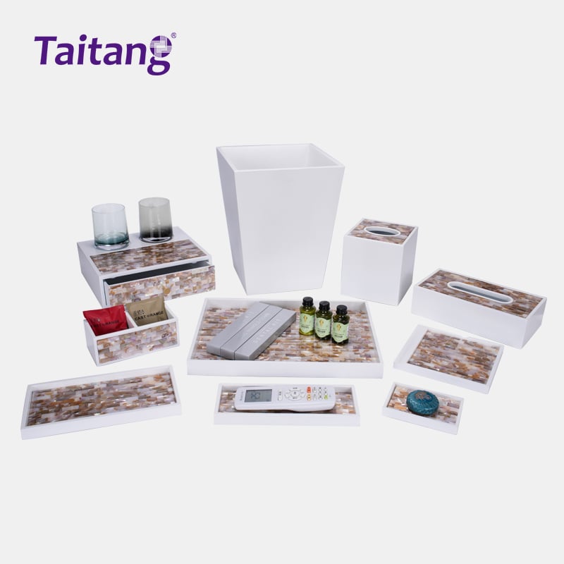 Iridescent Pearl White Resin Hotel Amenity Collection Luxury Guestroom Accessories Set