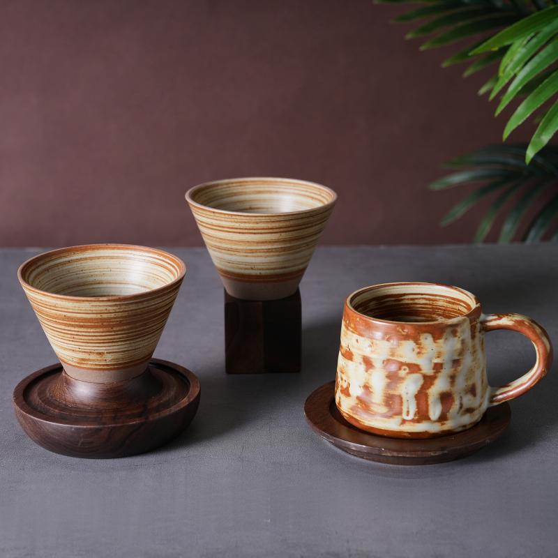 Pottery Spiraal Geglaseerde Keramiese Koffiekoppie- en Skottelstel, Geglaseerde Etenswarestel vir Luukse Hotels, Resorte en Kafés