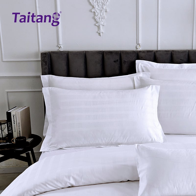 Luxury Hotel Bedding Set 300T Cotton Sateen Four-Line Grid Jacquard Commercial Hotel Style Bedding