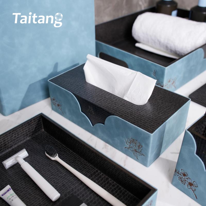 Custom Luxury Leather & Engineered Wood Hotel Bathroom & Guestroom Accessory Sets for Hospitality