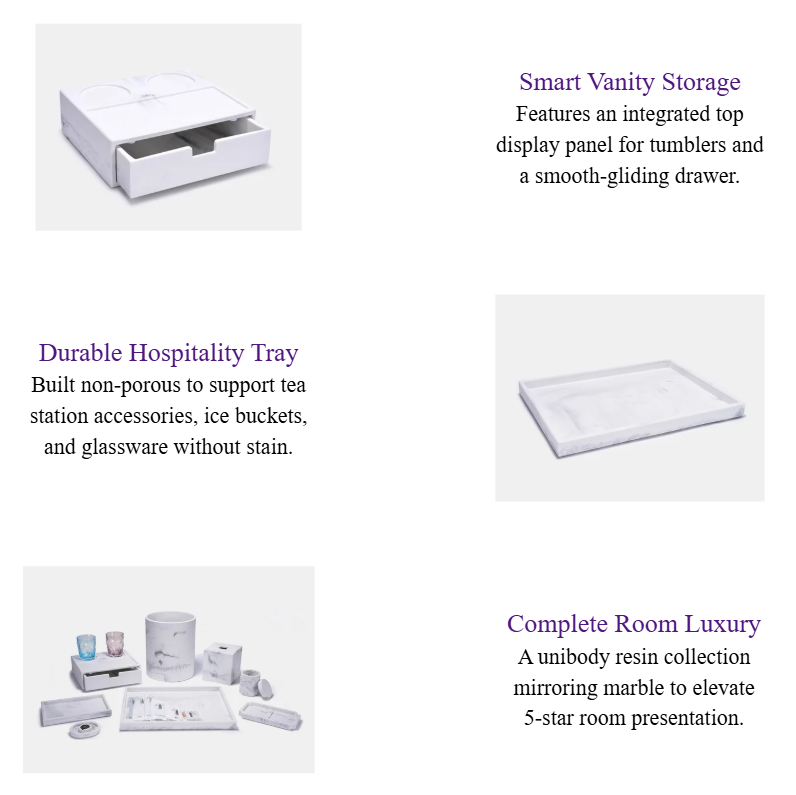 Marble Resin Hotel Guestroom Amenity Box & Tray Set White Sandstone Textured Hospitality Tray Collection.png
