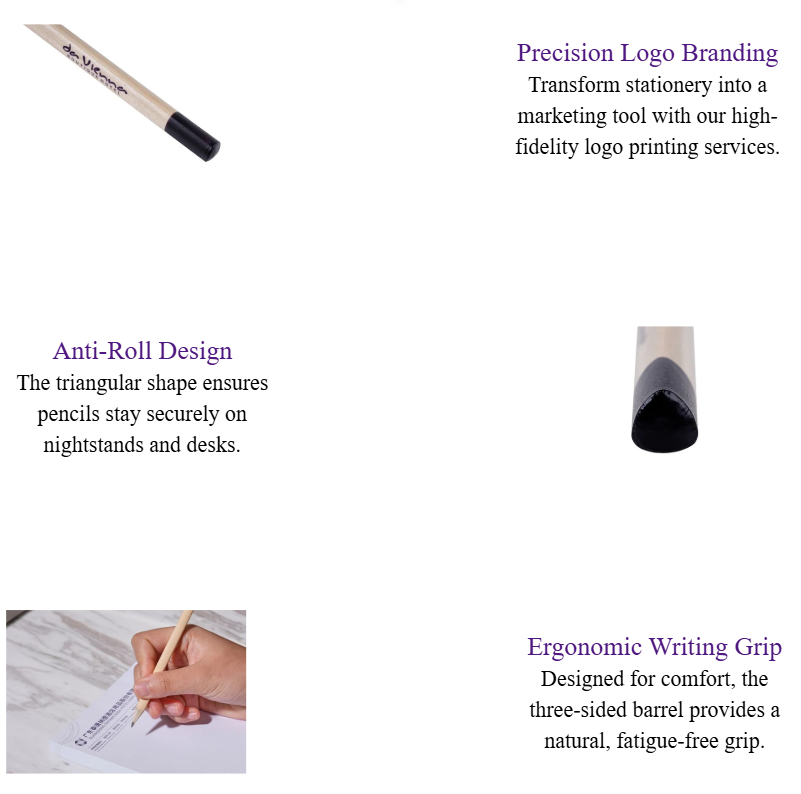 Custom Triangular Wooden Hotel Pencil Eco-Friendly Guestroom Stationery Branded Anti-Roll Design.png