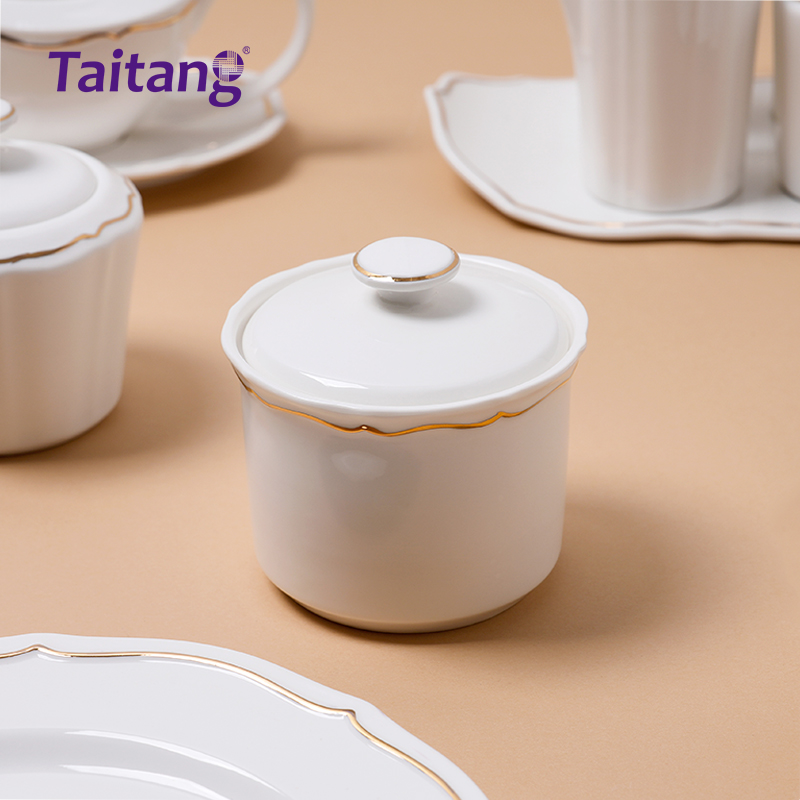 Floral Gold Rim Porcelain Dinnerware Collections White Porcelain Tableware Set for 5-Star Hotels & Formal Dining
