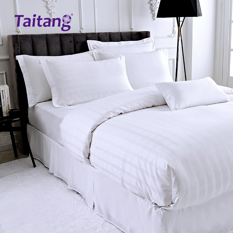 Luxury Hotel Bedding Set 300T Cotton Sateen Four-Line Grid Jacquard Commercial Hotel Style Bedding
