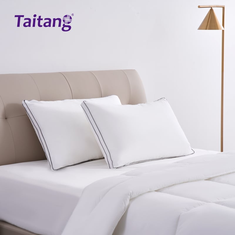 gối khách sạn chất lượng cao có hai đường viền, trọng lượng 1400 g, bán sỉ số lượng lớn, gối giường làm từ vải microfiber