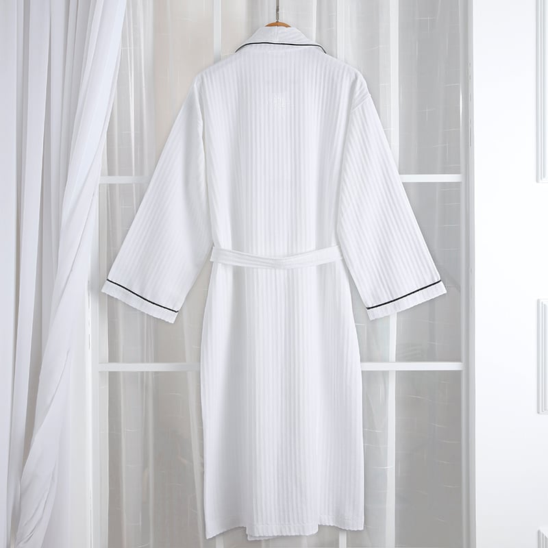 Herringbone Shawl Collar Hotel Bathrobe Elegant Black Piping Premium Hotel Linen Supplier Wholesale