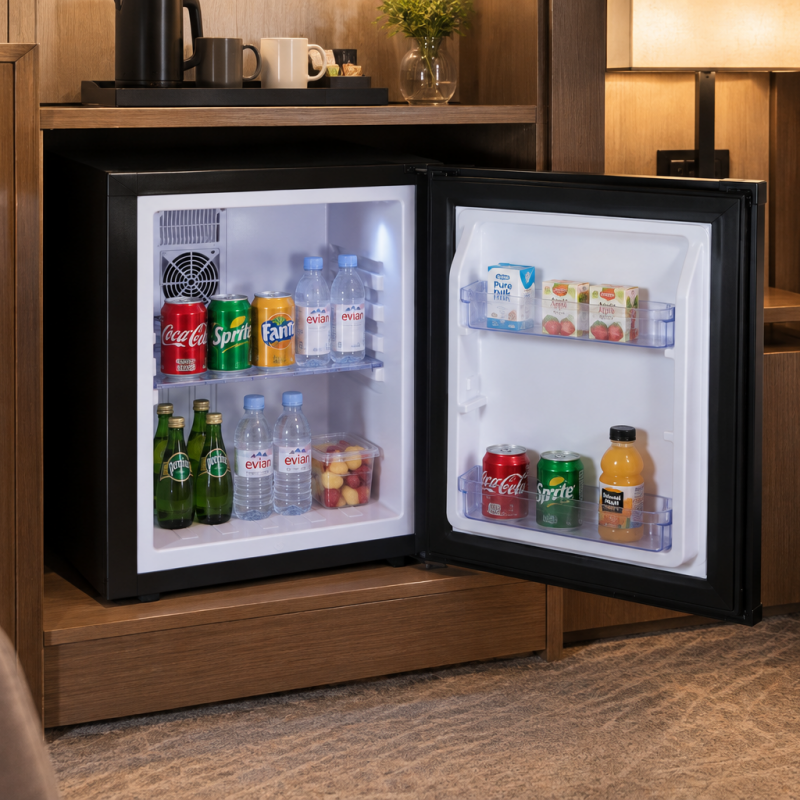 32L Ultra-Quiet Hotel Room Refrigerator Energy-Efficient Compact Mini Bar for Hotel Guest Rooms