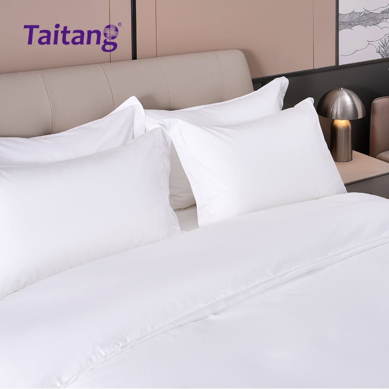 300T Cotton Plain Satin Luxury Hotel Bedding Sets Air-Jet Woven Hotel Suite Bedding Wholesale (For 1.5m Bed)