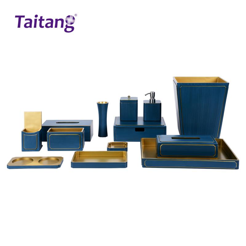 Luxury Hotel Room Amenities Set Blue Gold Resin Guest Room Accessories 5-Star Hotel Supplies Custom