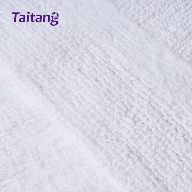 Oq mehmonxona bath mat va spa bath rug 1100 g og'irlikdagi mo'tabar paxta, elegan chegarali dizayn bilan