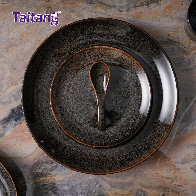 Grey-Brown Glazed Ceramic Dinnerware Set Ceramic Dinner Sets for Luxury Hotels & Resorts