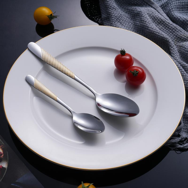 Luxury Restaurant Cutlery Set Gold Checkered Handle 201 Stainless Steel Cutlery for Hotels & Fine Dining