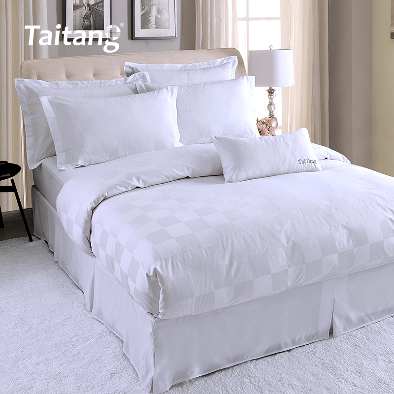 Hotel Collection Bedding Luxury Large Grid Jacquard Hotel Bed Sheets and Duvet Cover Set 300T for Hospitality Suite
