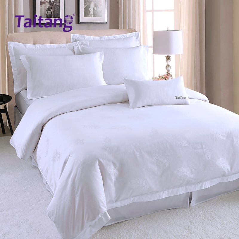 Cotton Feather Jacquard Luxury Hotel Bedding Sets 300T Hotel Collection Bedding with Duvet Cover, Flat Sheets, and Pillowcases