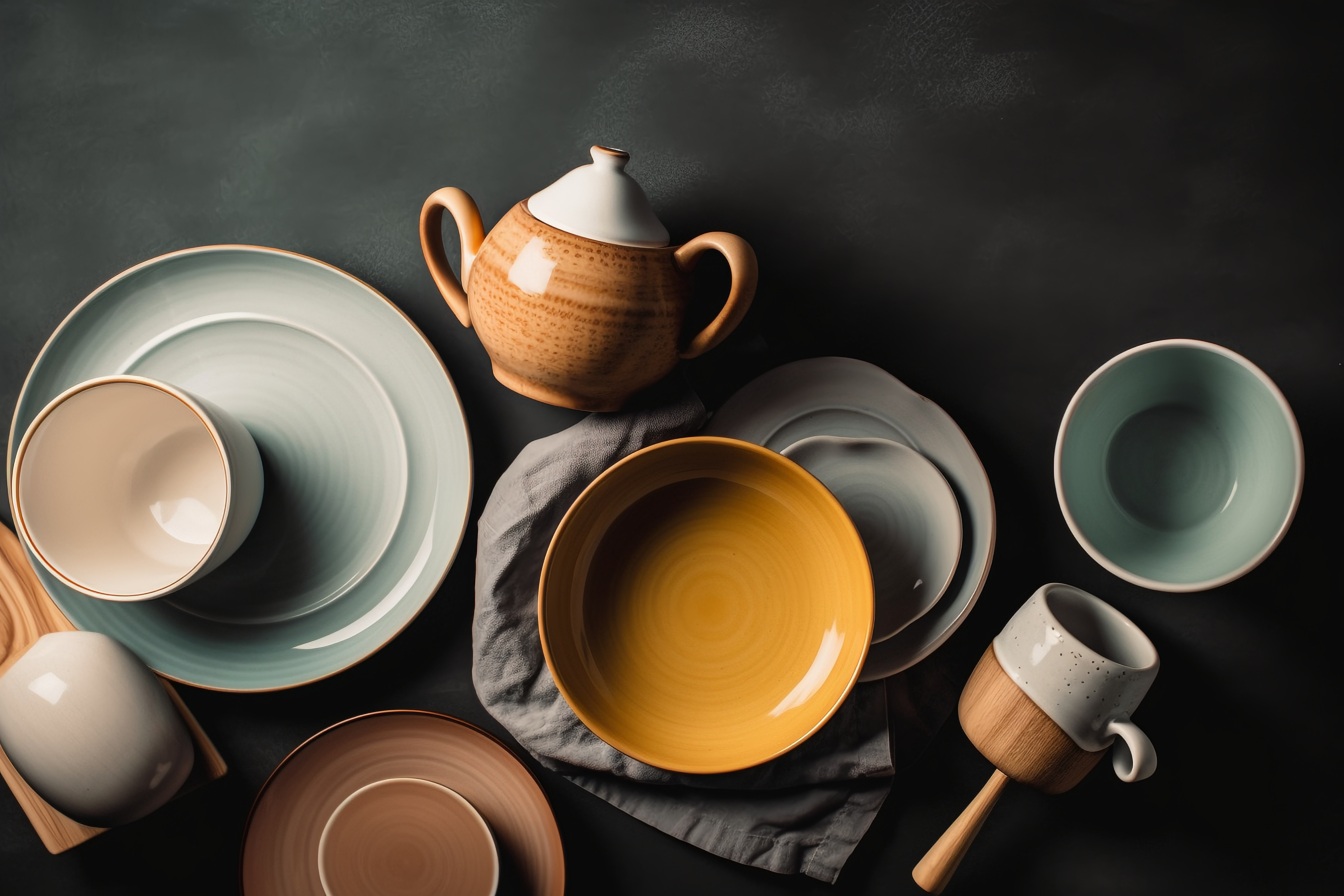 Close-up of high-quality ceramic plates with a solid and reliable texture, ideal for high-traffic restaurants and casual dining.