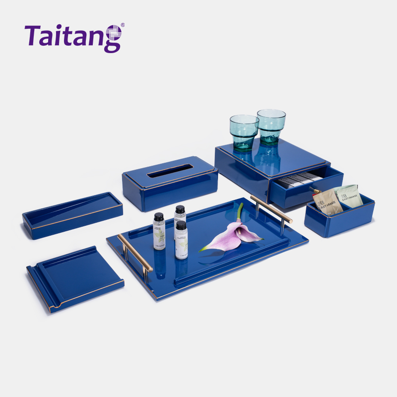 Luxury Resin Hotel Guestroom Amenity Box & Tray Set Premium Royal Blue Hospitality Tray Collection 5-Star