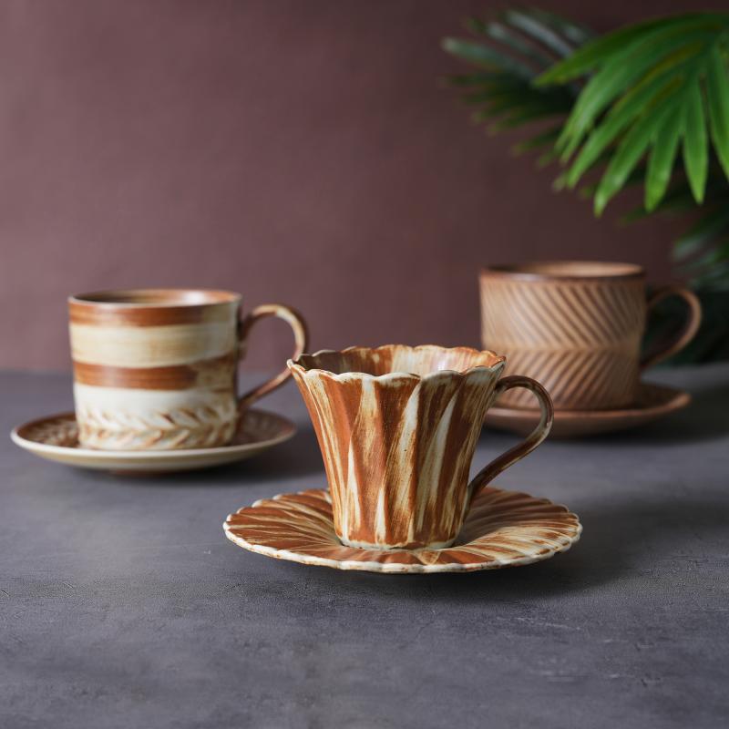 Pottery Spiraal Geglaseerde Keramiese Koffiekoppie- en Skottelstel, Geglaseerde Etenswarestel vir Luukse Hotels, Resorte en Kafés