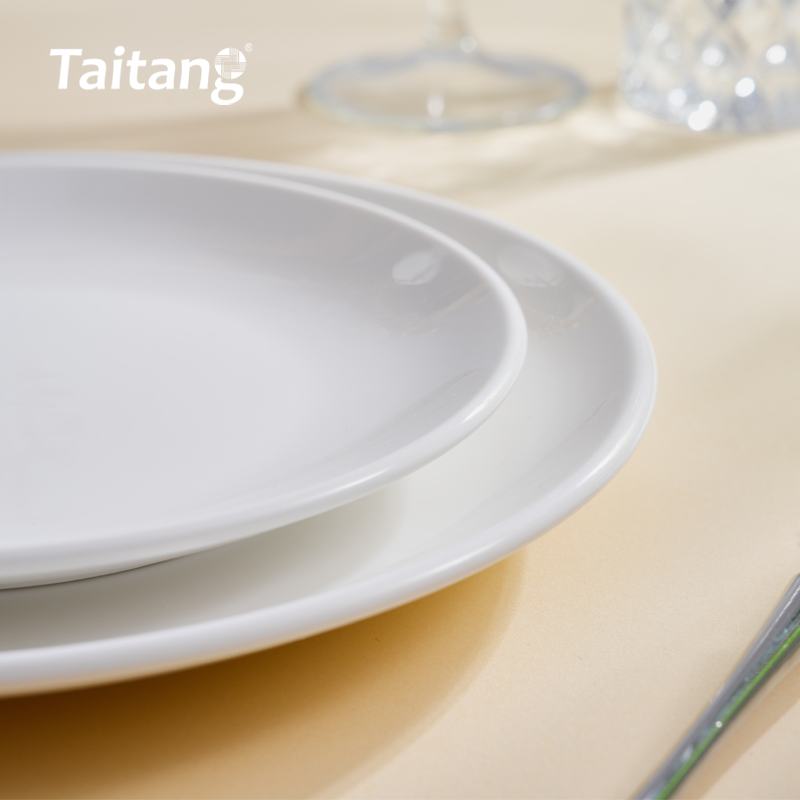 Porcelain Shallow Plate Durable Hotel Dinnerware Collection for Elite Banquet & Buffet Service