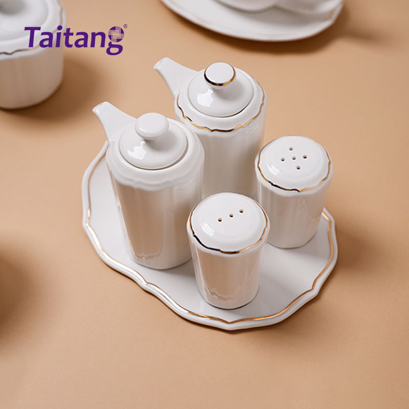 Floral Gold Rim Porcelain Dinnerware Collections White Porcelain Tableware Set for 5-Star Hotels & Formal Dining