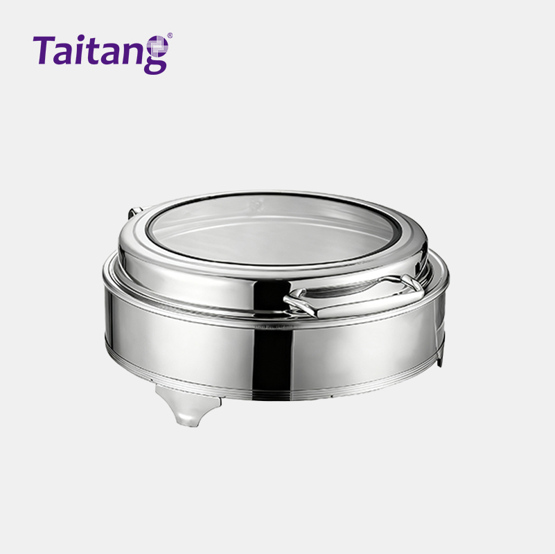 Deluxe Stainless Steel Food Warmer Buffet Luxury Rimmed Chafing Dishes with Glass Vision Lid for Star-Rated Hotels