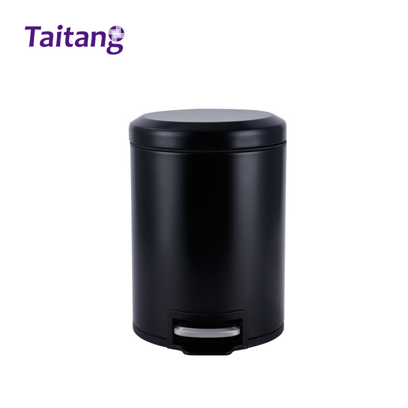 5L Matte Black Round Pedal Hotel Trash Can with Removable Inner Liner Soft-Close Guest Room Wastebasket