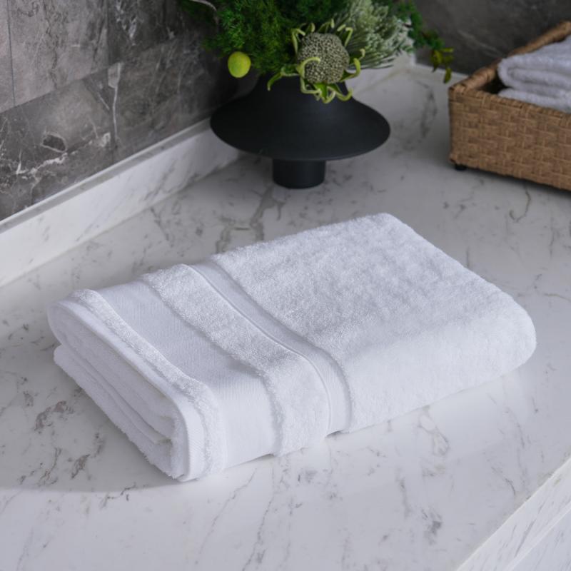 Hotel Luxury Towels 16S Spiral Cotton Bath Towel Sets with Platinum Satin Twill Border