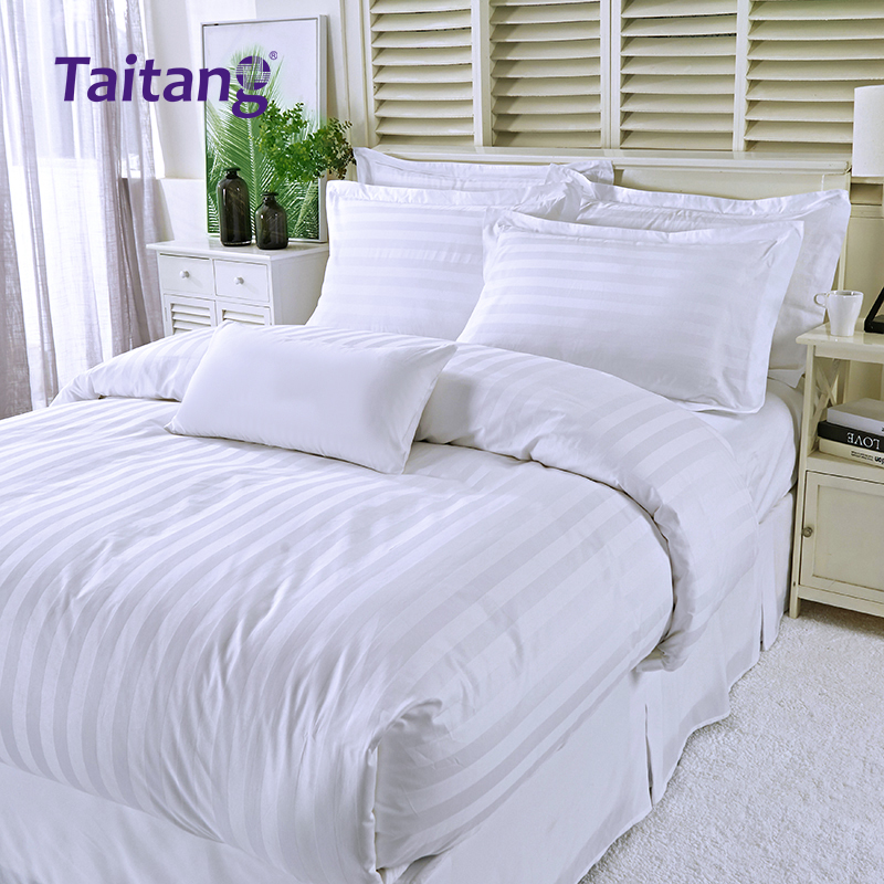 zestawy pościeli hotelowej z bawełny satynowej 300TC, pasujące do stylu hotelowego, z 3 cm wstążką satynową w technice jacquard, luksusowa pościel hotelowa dla obiektów gastronomiczno-hotelowych