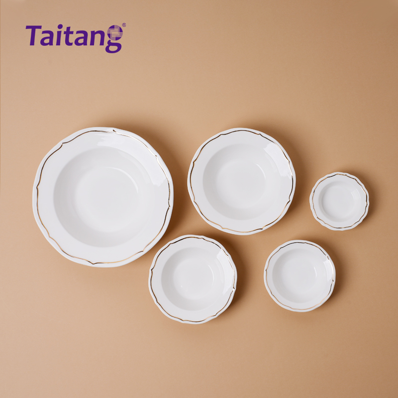 Floral Gold Rim Porcelain Dinnerware Collections White Porcelain Tableware Set for 5-Star Hotels & Formal Dining