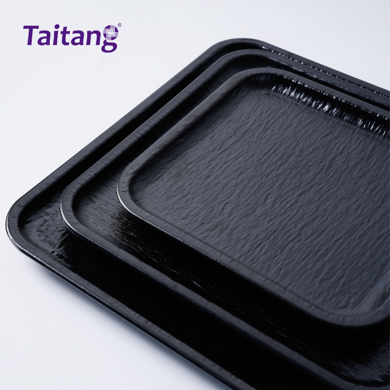 Black Stone-Texture Modern Melamine Dinnerware Sets Durable Melamine Plates and Dishes for Restaurants