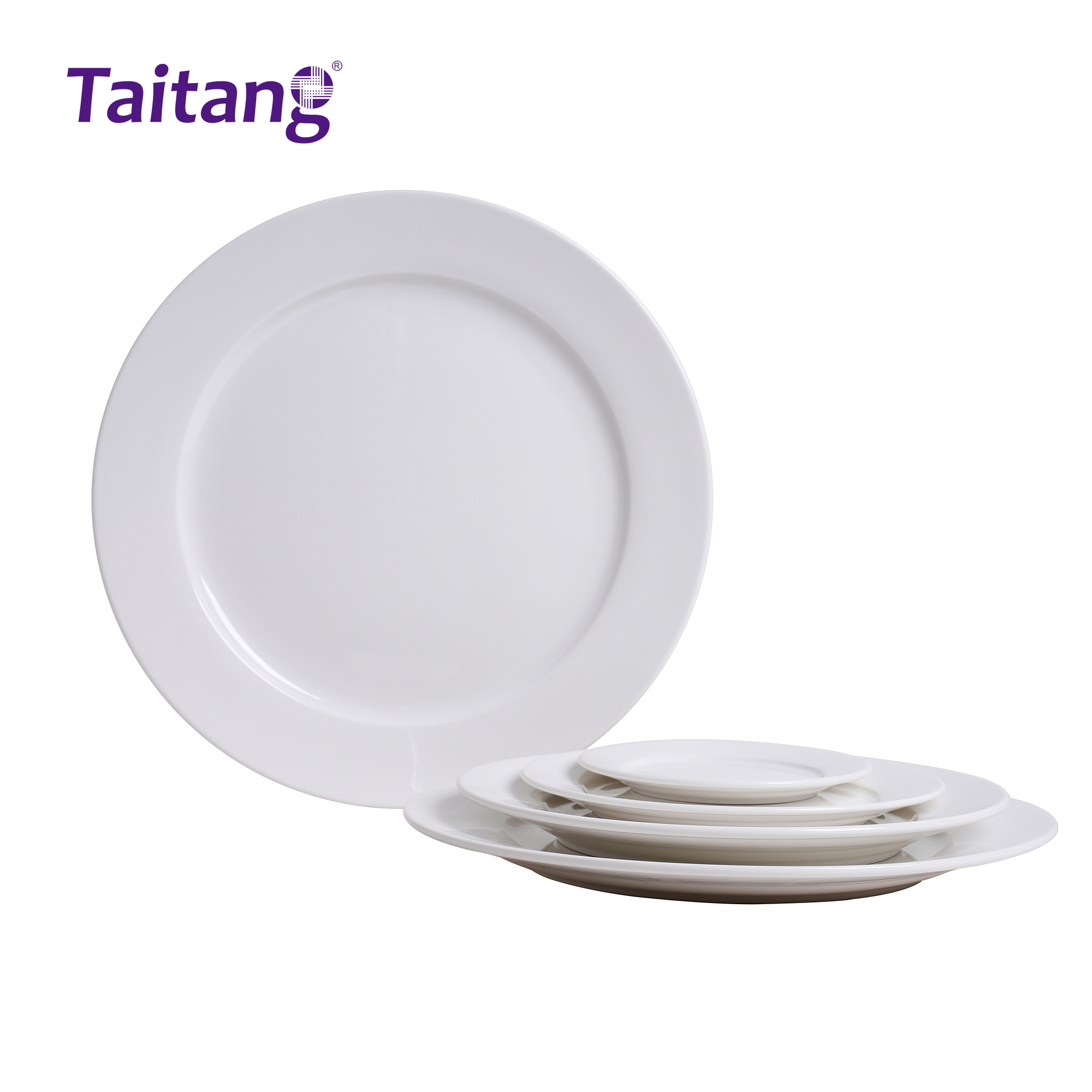 Hotel Flat Plate with Rim Durable Magnesia Porcelain Ceramic Dinnerware for Bulk Procurement