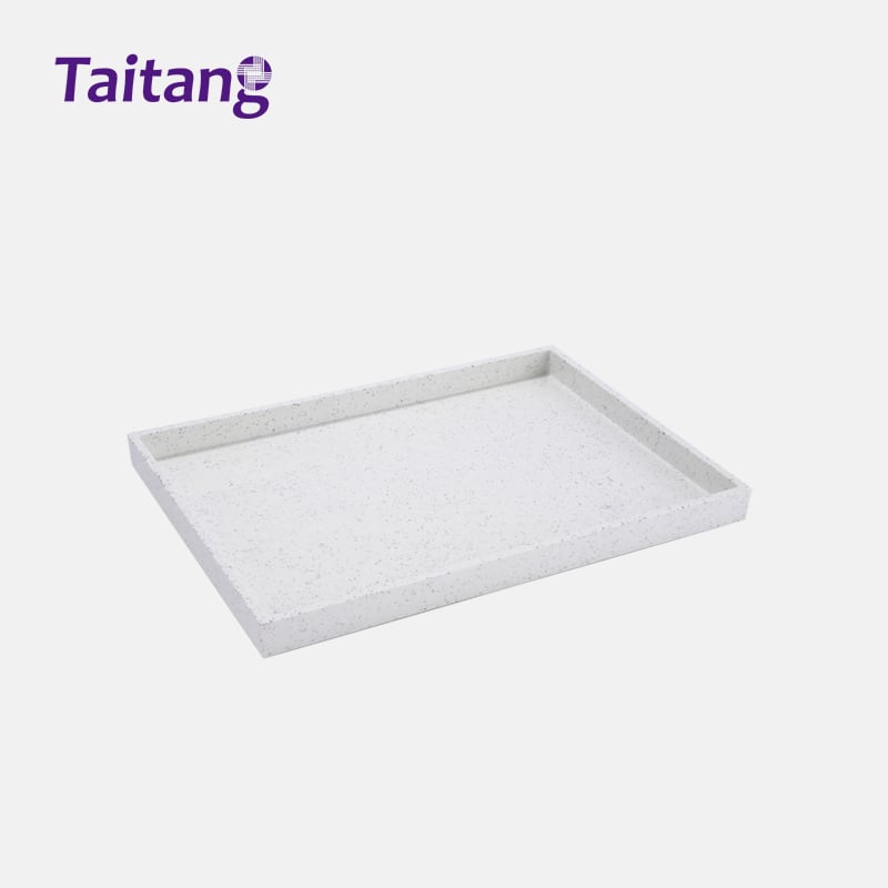 White Resin Bathroom & Guestroom Accessory Set Luxury Speckled Stone Amenity Tray for Hospitality